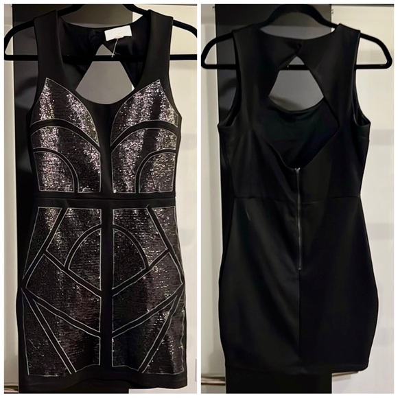 En Crème Black Sequin Open Back Fitted Party Dress Mediun - Picture 1 of 3